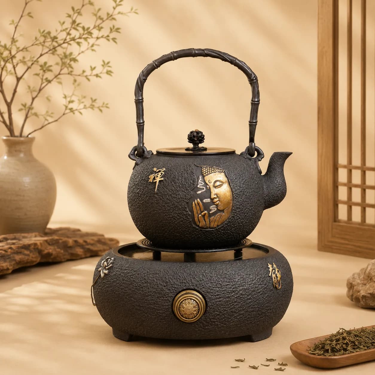 BỘ ẤM GANG TETSUBIN NẤU NƯỚC ĐÚC NỔI ĐỨC PHẬT