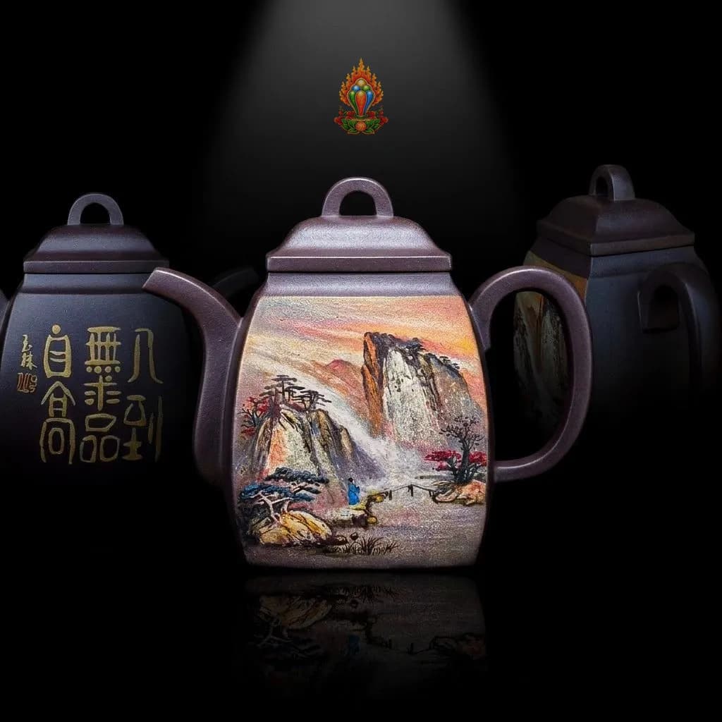 Ấm tử sa Hán Phương vẽ sơn thuỷ khoáng lão tử nê 370ml cao cấp