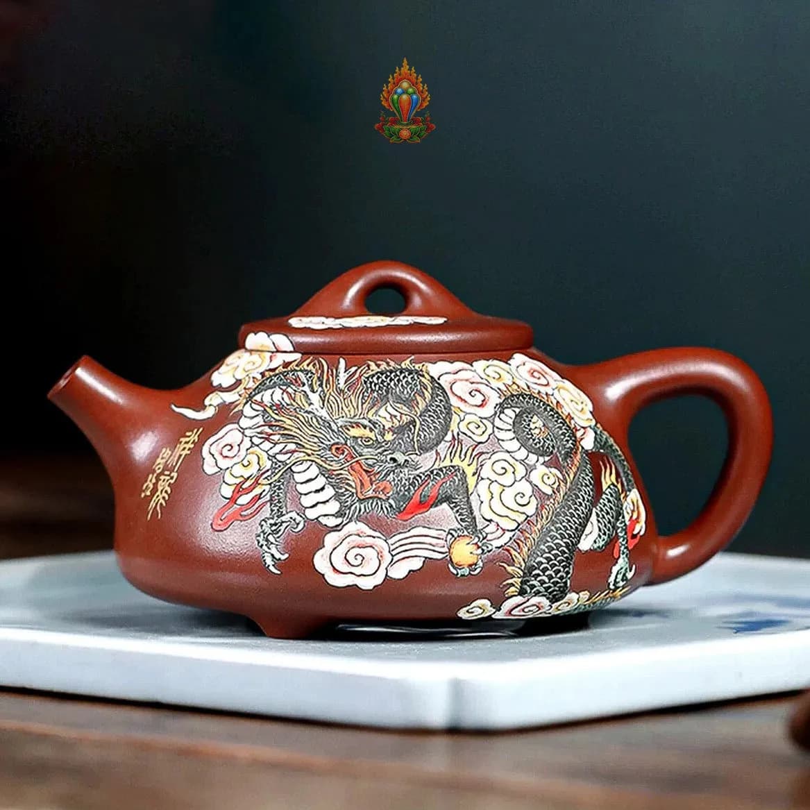 Ấm tử sa thạch biểu lão tử nê đắp nổi rồng đẹp Trương Tiểu Lĩnh 400ml ATS401